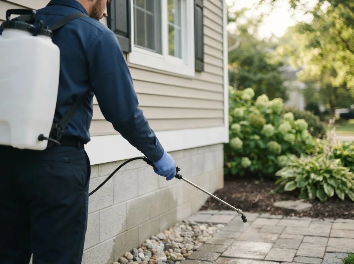 Pest control technician inspecting a home in Murchison, TX